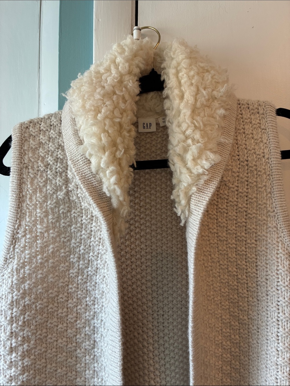 GAP Cream Knit Sweater Vest with Sherpa Collar